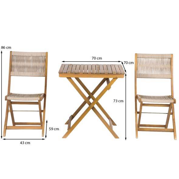 Ensemble repas BARI pliable 2 personnes bois et corde écru Beau Rivage - Image 3