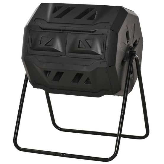 ComfortXL - Composteur rotatif acier et polypropylène 160 L noir 71 x 64 x 96 cm double compartiment pour jardin - Image 2