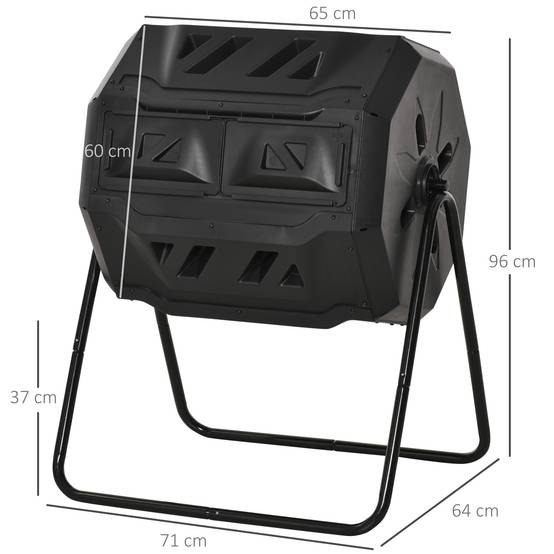 ComfortXL - Composteur rotatif acier et polypropylène 160 L noir 71 x 64 x 96 cm double compartiment pour jardin - Image 3