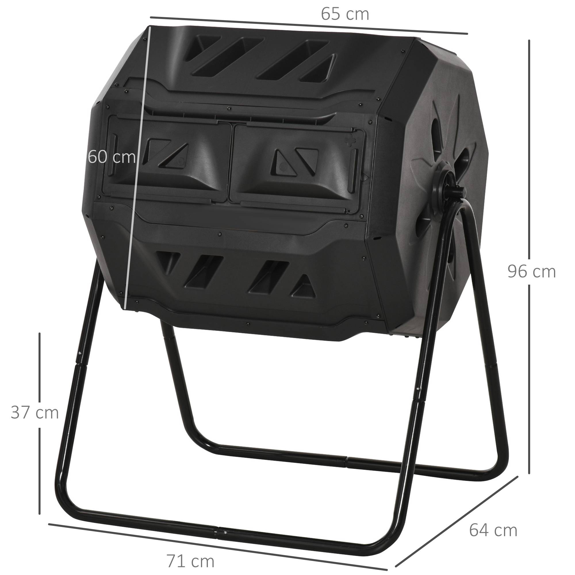 ComfortXL - Composteur rotatif acier et polypropylène 160 L noir 71 x 64 x 96 cm double compartiment pour jardin - Image 3
