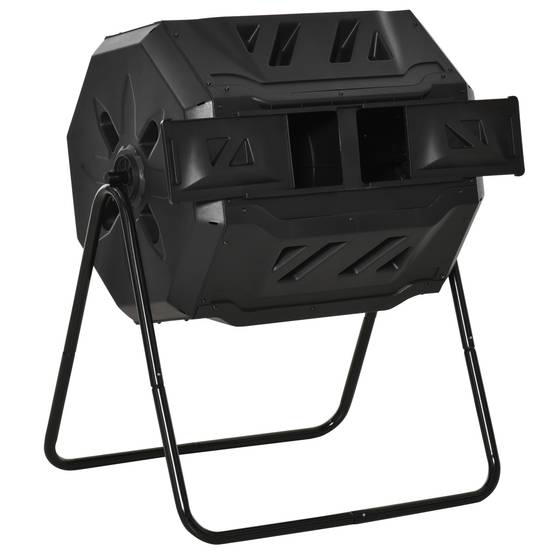 ComfortXL - Composteur rotatif acier et polypropylène 160 L noir 71 x 64 x 96 cm double compartiment pour jardin - Image 10