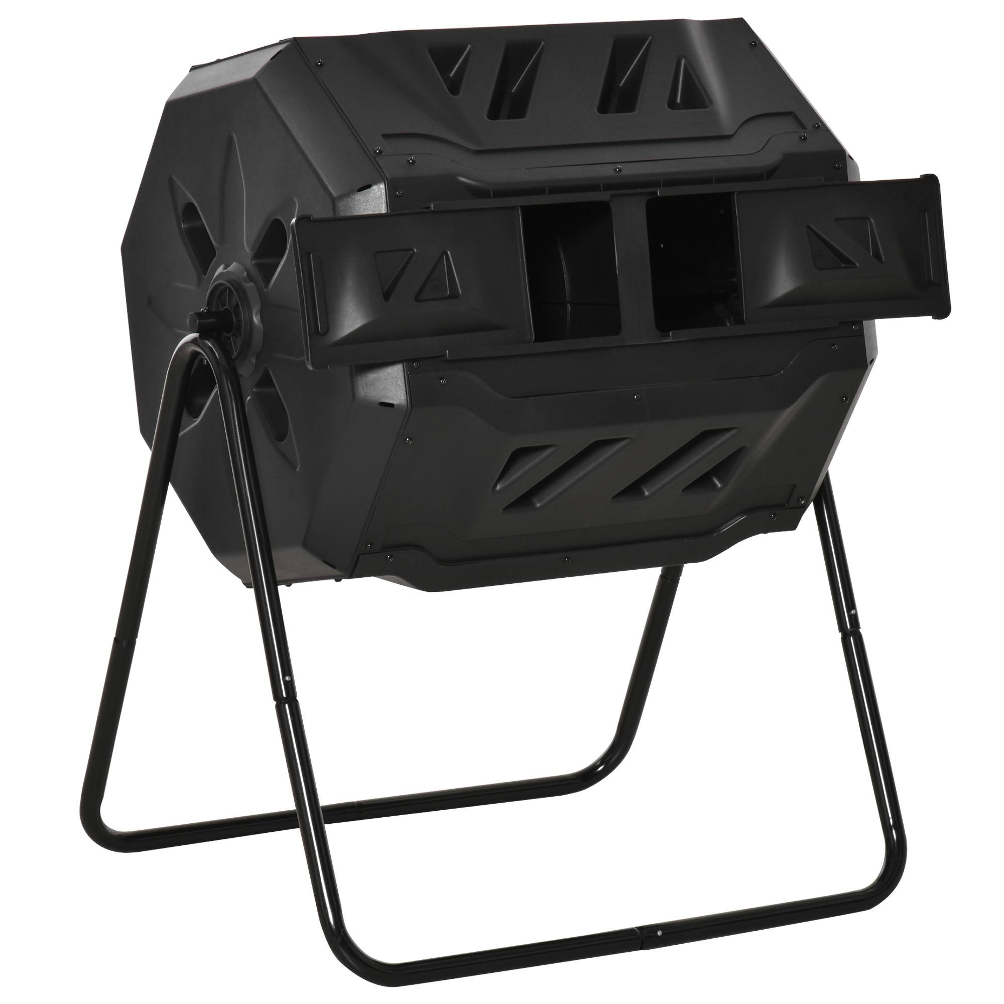 ComfortXL - Composteur rotatif acier et polypropylène 160 L noir 71 x 64 x 96 cm double compartiment pour jardin - Image 10