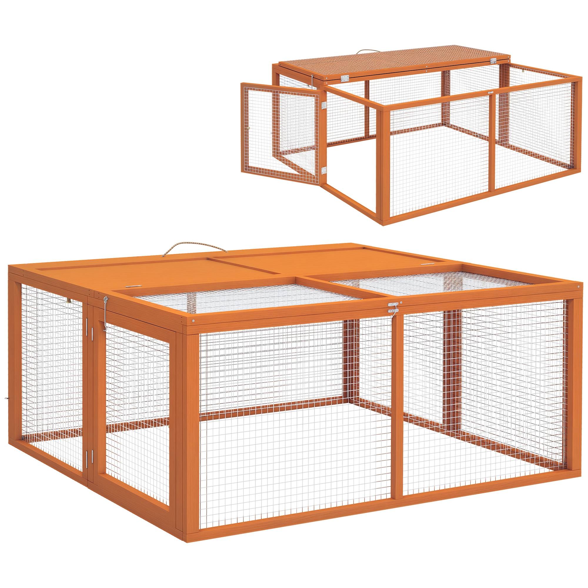 Sans Marque - Conigliera esterno pieghevole 2-3 roditori ingressi multipli legno/acciaio 110x105x50 cm arancione - Image 1