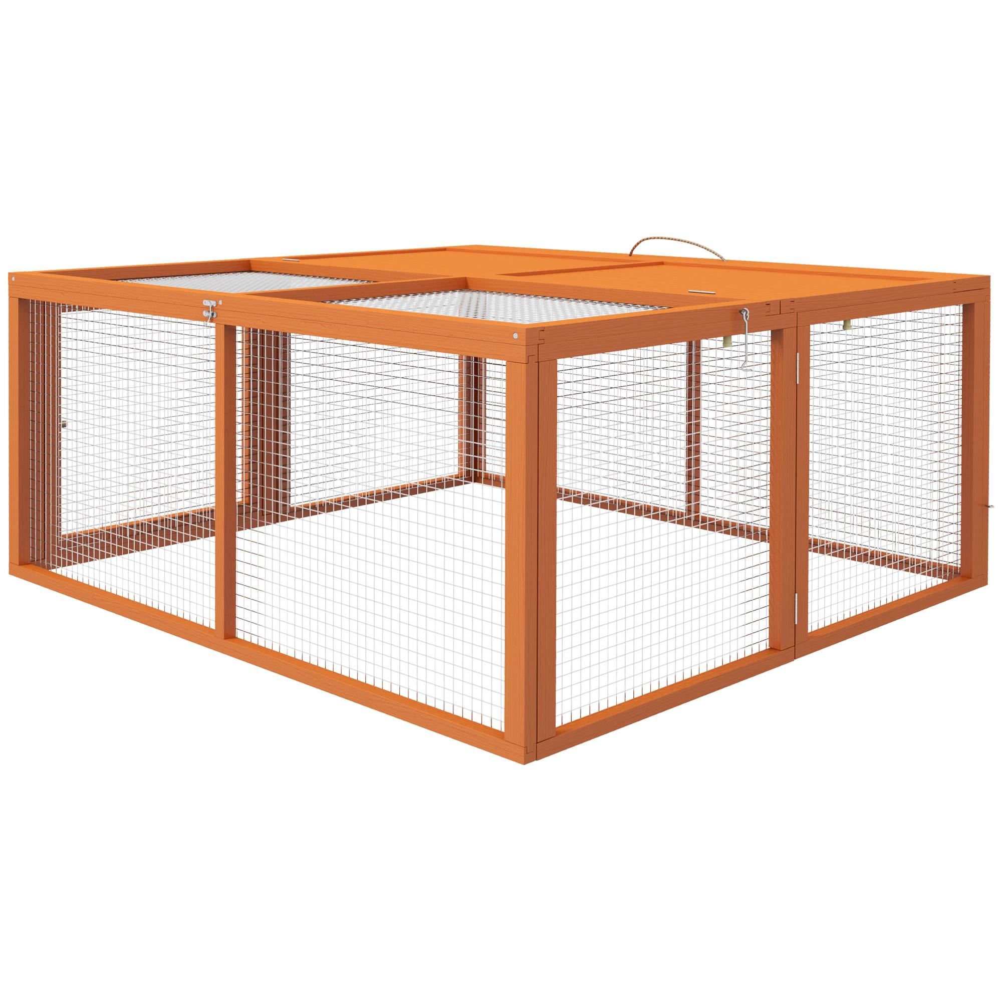 Sans Marque - Conigliera esterno pieghevole 2-3 roditori ingressi multipli legno/acciaio 110x105x50 cm arancione - Image 2