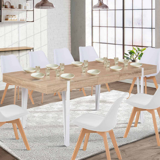 Table à manger extensible rectangle AUSTRIA 6-10 personnes bois pied épingle blanc 160-200 cm - Image 1