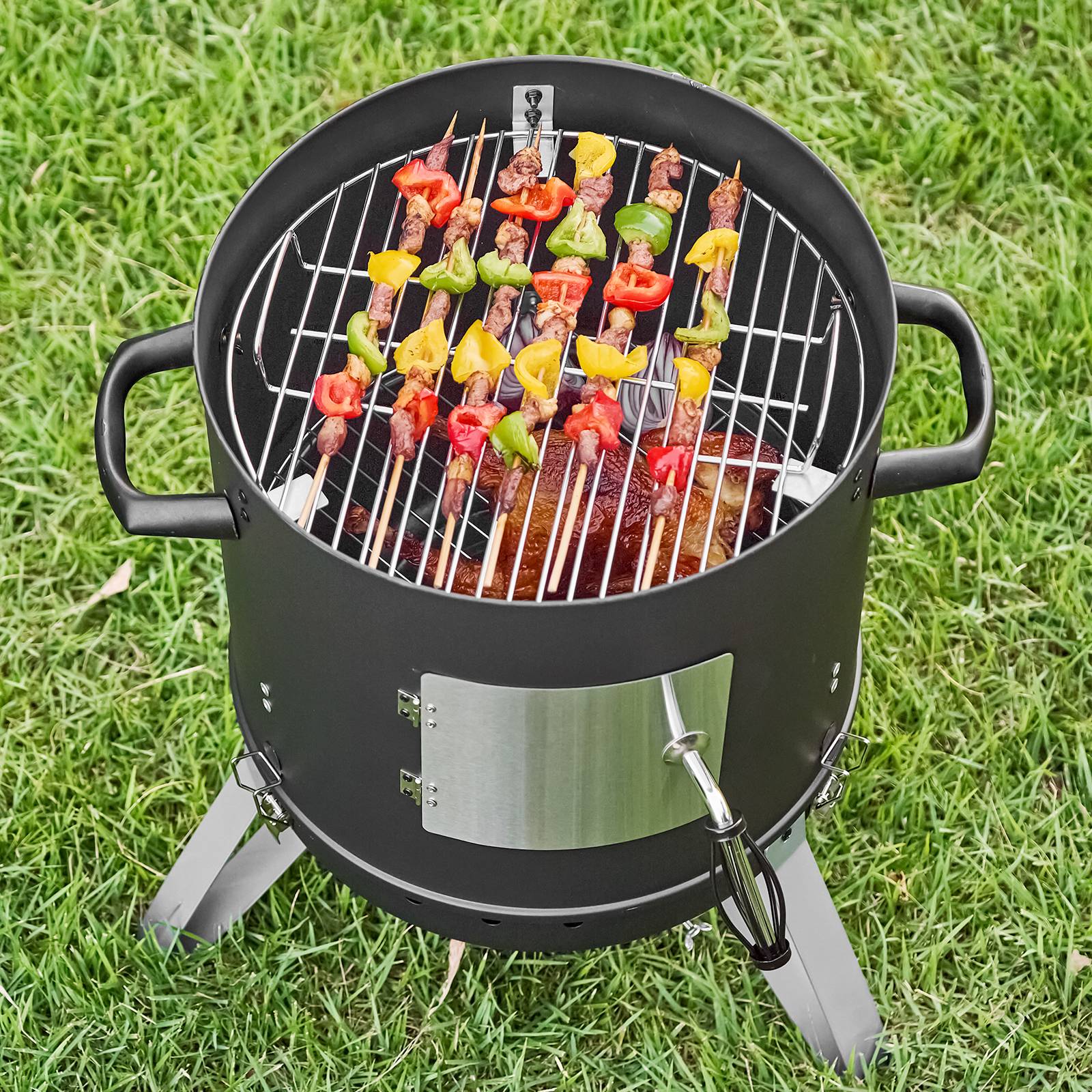 Vevor - VEVOR Fumoir à charbon 406 mm, barbecue vertical en acier revêtu, 2 grilles 375 mm, thermomètre, aérations, cendrier amovible - Image 8