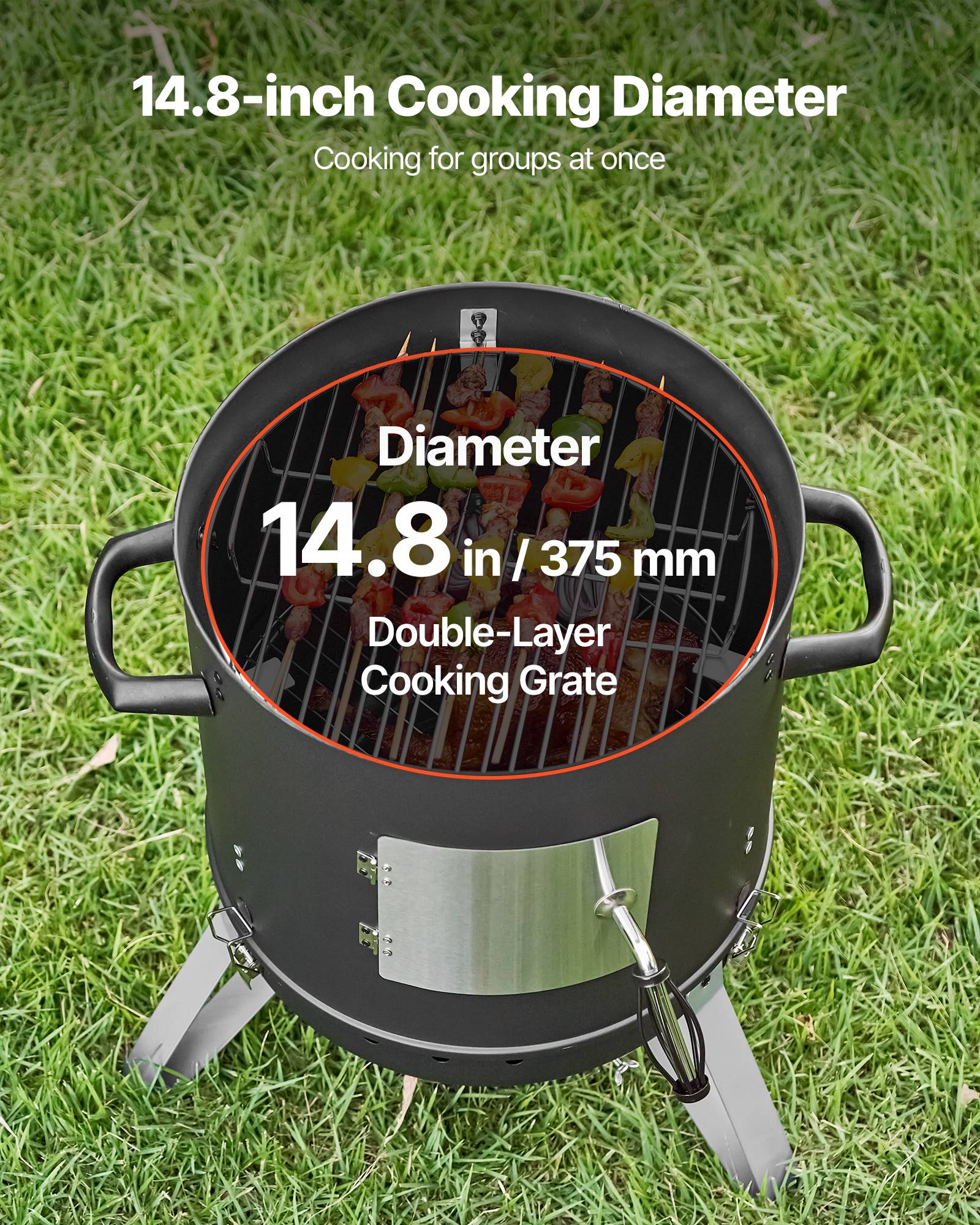 Vevor - VEVOR Fumoir à charbon 406 mm, barbecue vertical en acier revêtu, 2 grilles 375 mm, thermomètre, aérations, cendrier amovible - Image 3