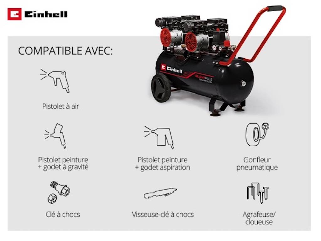 Einhell - Compresseur TE-AC 50 Silent - Pression max. 8 bar - Capacité d'aspiration 270 L/min Einhell - Image 3