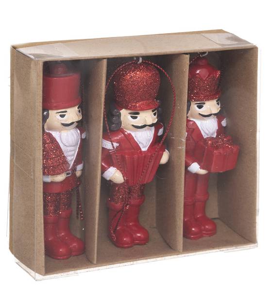 Sujet de Noël Lot de 3 Casse-Noisette Rouge pailleté en résine - Image 1