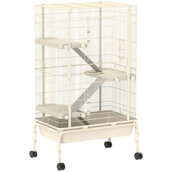Cage Furet Rongeur Métal 4 Niveaux Roulettes Accessoires Beige 120cm - ComfortXL Pet Living - Image 2