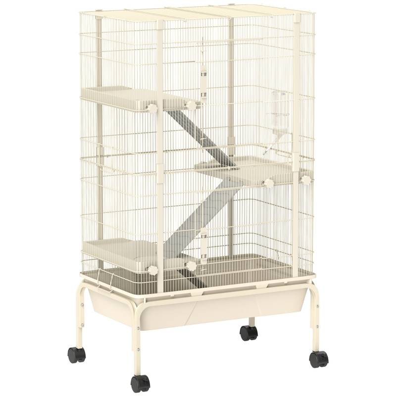 Cage Furet Rongeur Métal 4 Niveaux Roulettes Accessoires Beige 120cm - ComfortXL Pet Living - Image 2