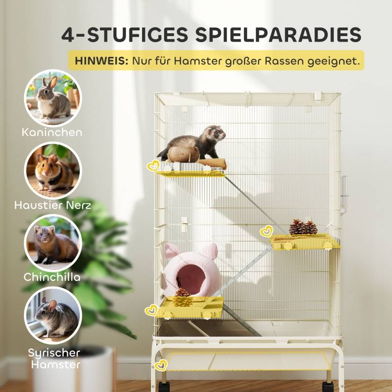 Cage Furet Rongeur Métal 4 Niveaux Roulettes Accessoires Beige 120cm - ComfortXL Pet Living - Image 4