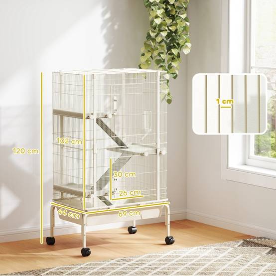 Cage Furet Rongeur Métal 4 Niveaux Roulettes Accessoires Beige 120cm - ComfortXL Pet Living - Image 3