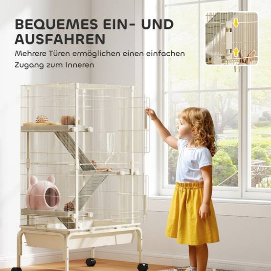 Cage Furet Rongeur Métal 4 Niveaux Roulettes Accessoires Beige 120cm - ComfortXL Pet Living - Image 6