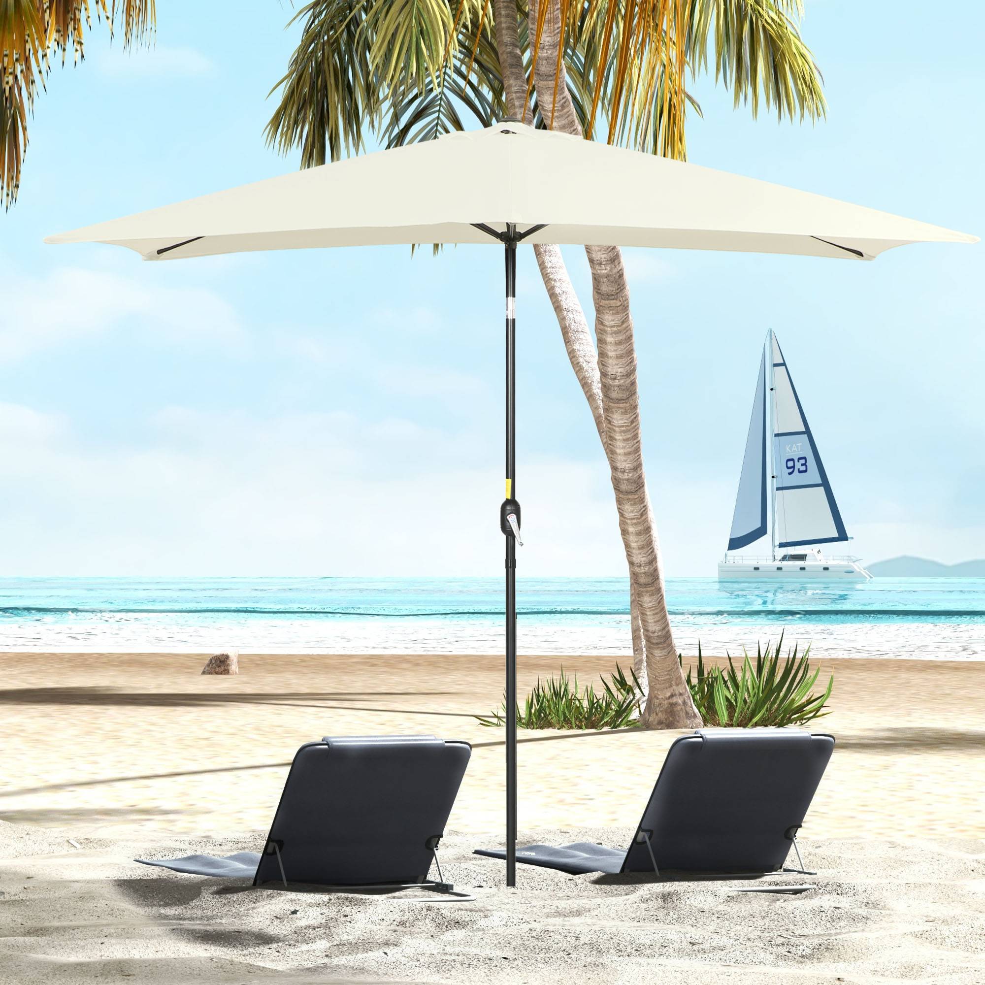 Parasol inclinable rectangulaire en aluminium métal et polyester crème 294 x 198 x 255 cm - PANGIVO - Image 4