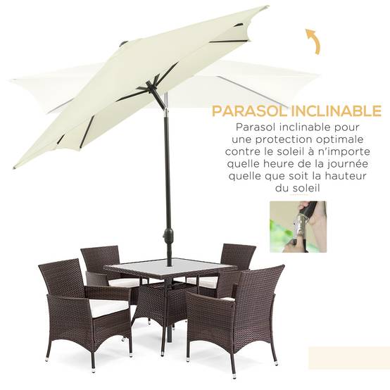 Parasol inclinable rectangulaire en aluminium métal et polyester crème 294 x 198 x 255 cm - PANGIVO - Image 6