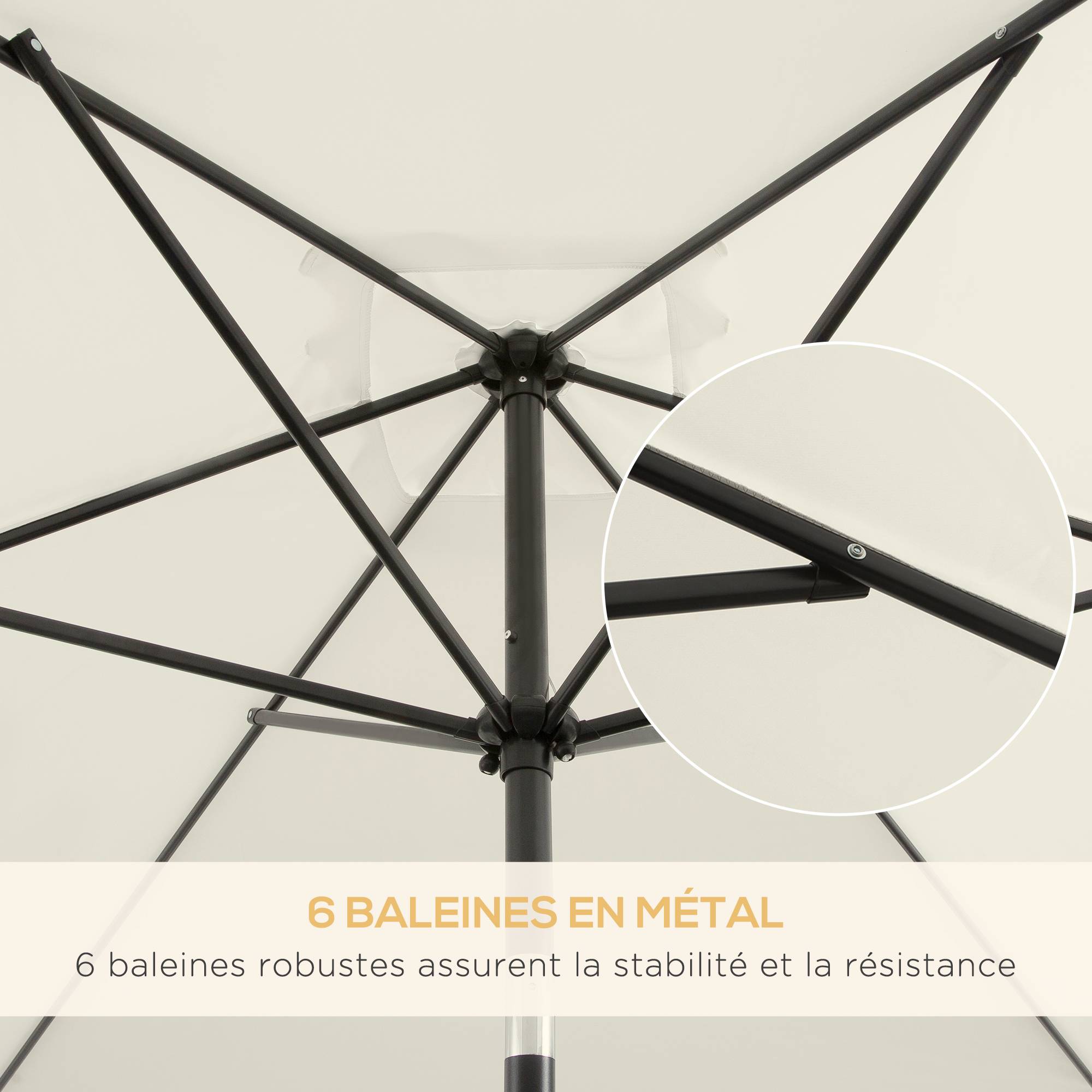 Parasol inclinable rectangulaire en aluminium métal et polyester crème 294 x 198 x 255 cm - PANGIVO - Image 9
