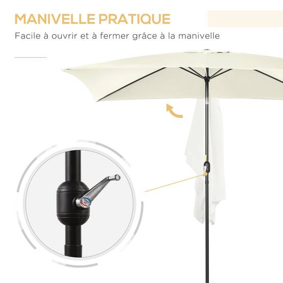 Parasol inclinable rectangulaire en aluminium métal et polyester crème 294 x 198 x 255 cm - PANGIVO - Image 7