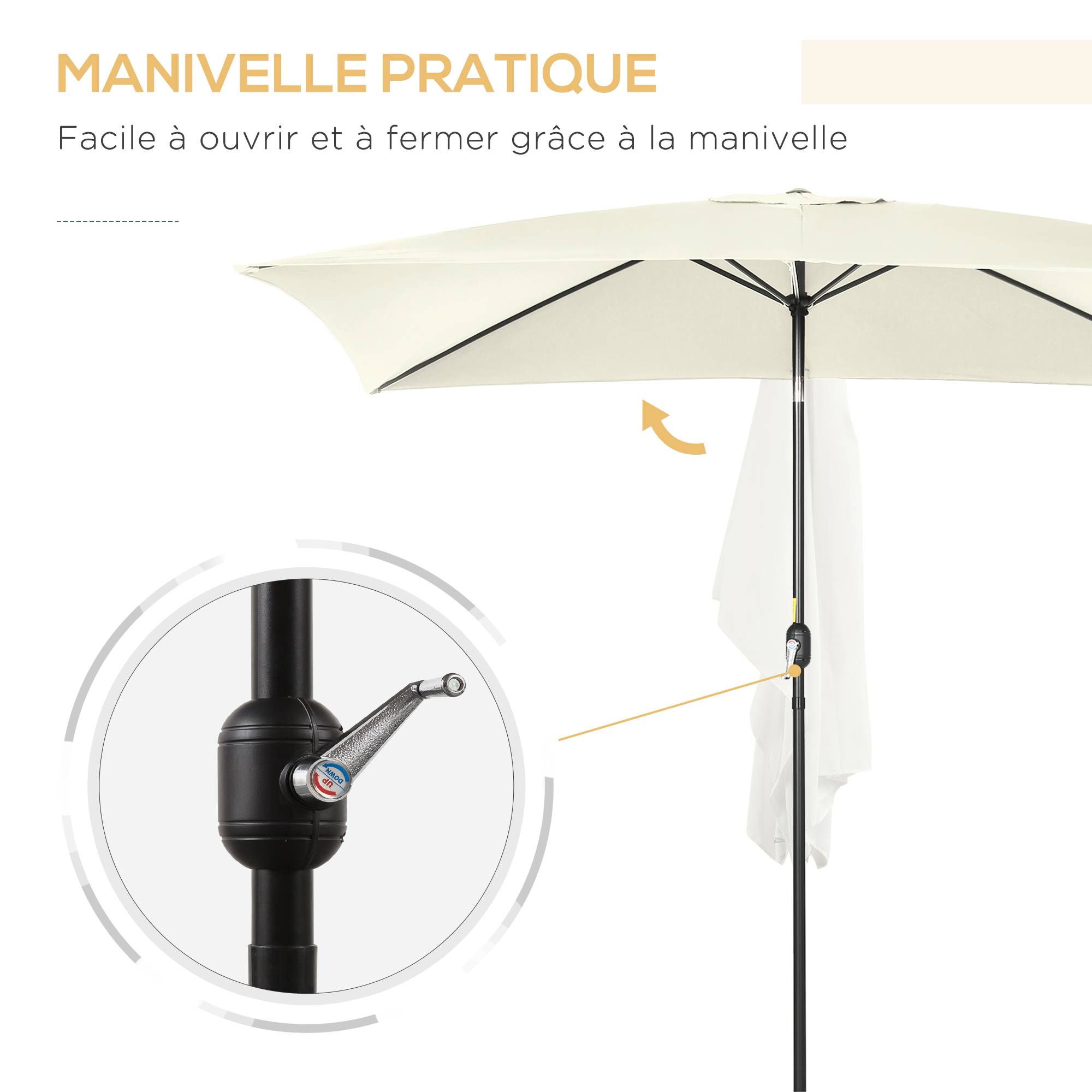 Parasol inclinable rectangulaire en aluminium métal et polyester crème 294 x 198 x 255 cm - PANGIVO - Image 7