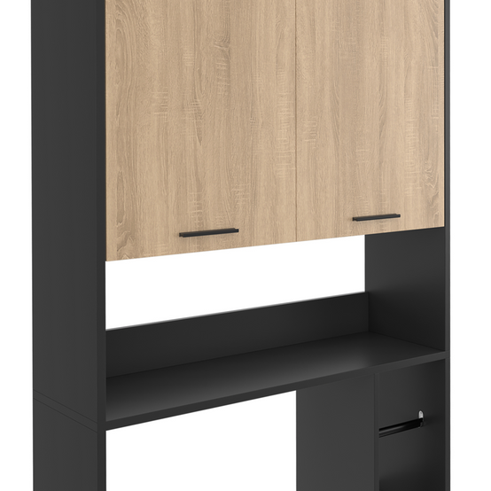 Meuble étagère dessus WC WALLIS noir et bois façon hêtre - Image 6
