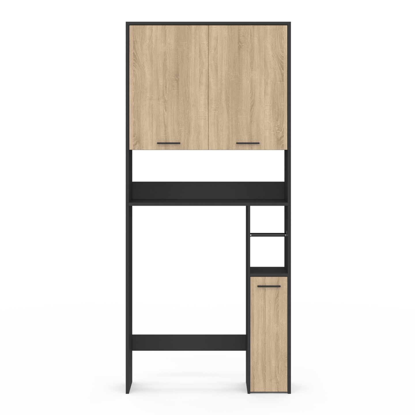 Meuble étagère dessus WC WALLIS noir et bois façon hêtre - Image 3