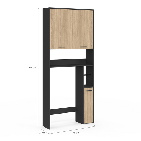 Meuble étagère dessus WC WALLIS noir et bois façon hêtre - Image 5