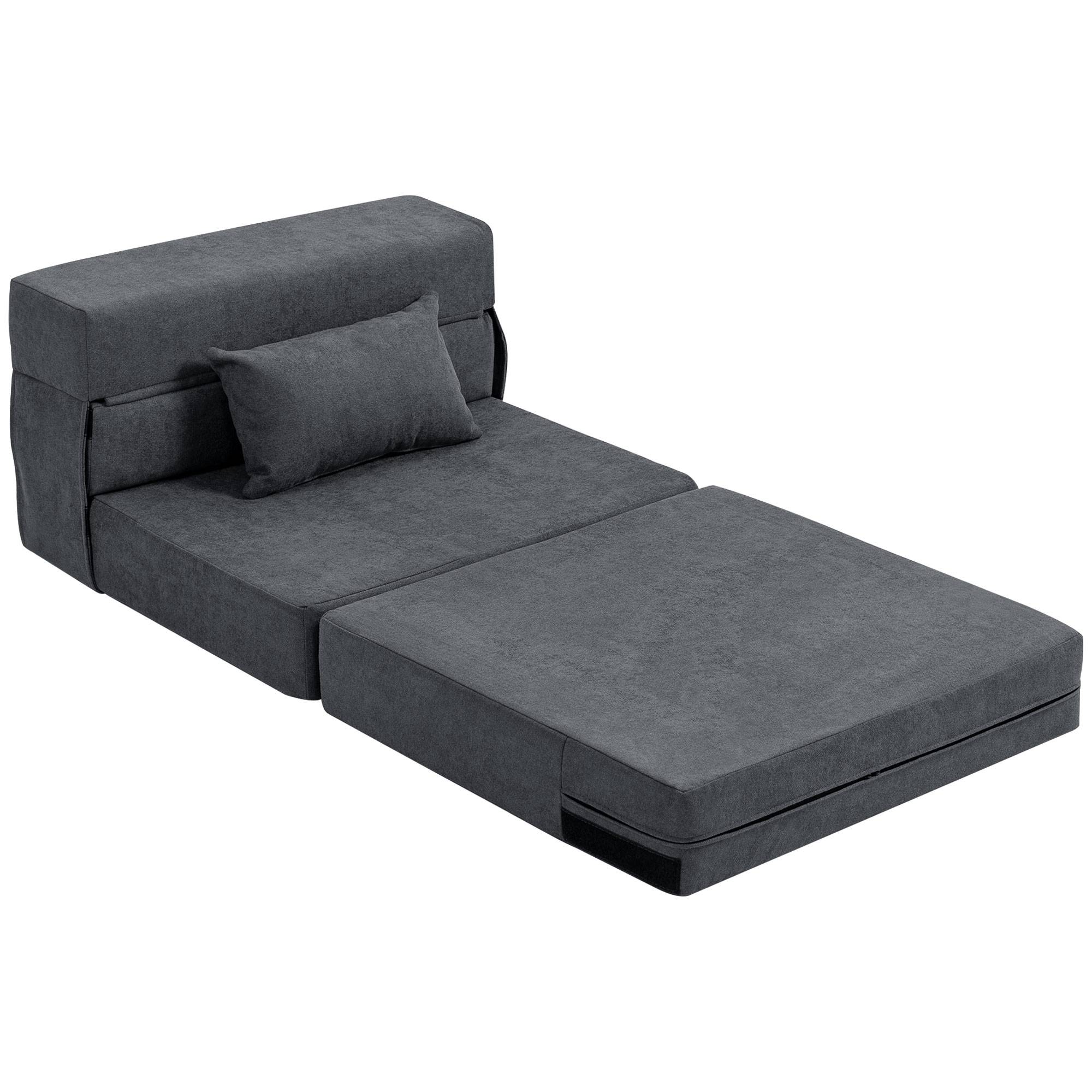 Canapé de sol, canapé rembourré, convertible en matelas, mousse, coussins, gris foncé - Image 2