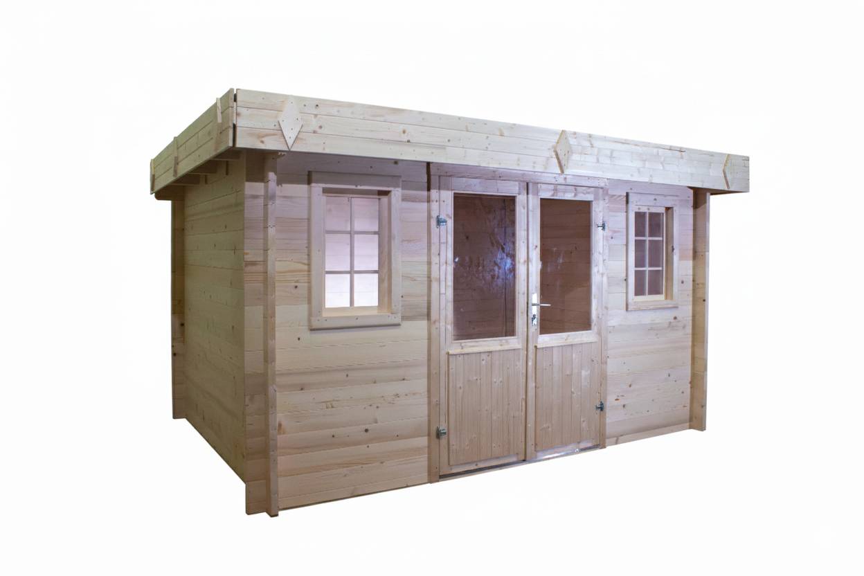 Habrita - Abri Madriers bois massif - 42 mm- surface extérieur 16,40 m2 - Toit plat - bac acier - Image 3