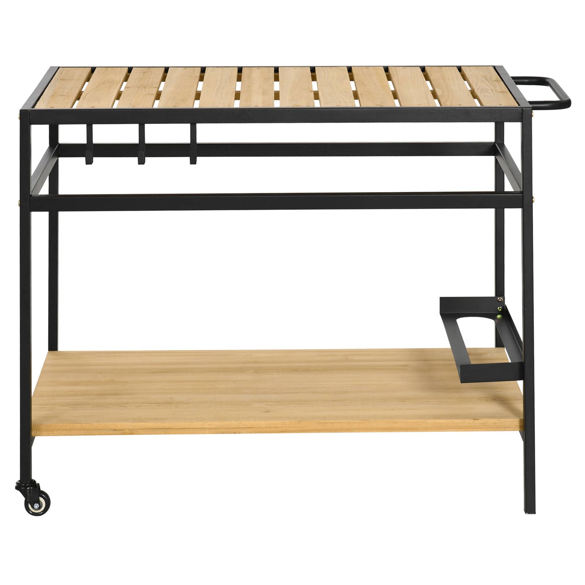 ComfortXL - Desserte de jardin métal pour plancha barbecue avec 2 étagères et roulettes 107cm naturel - ComfortXL Outdoor Living - Image 2