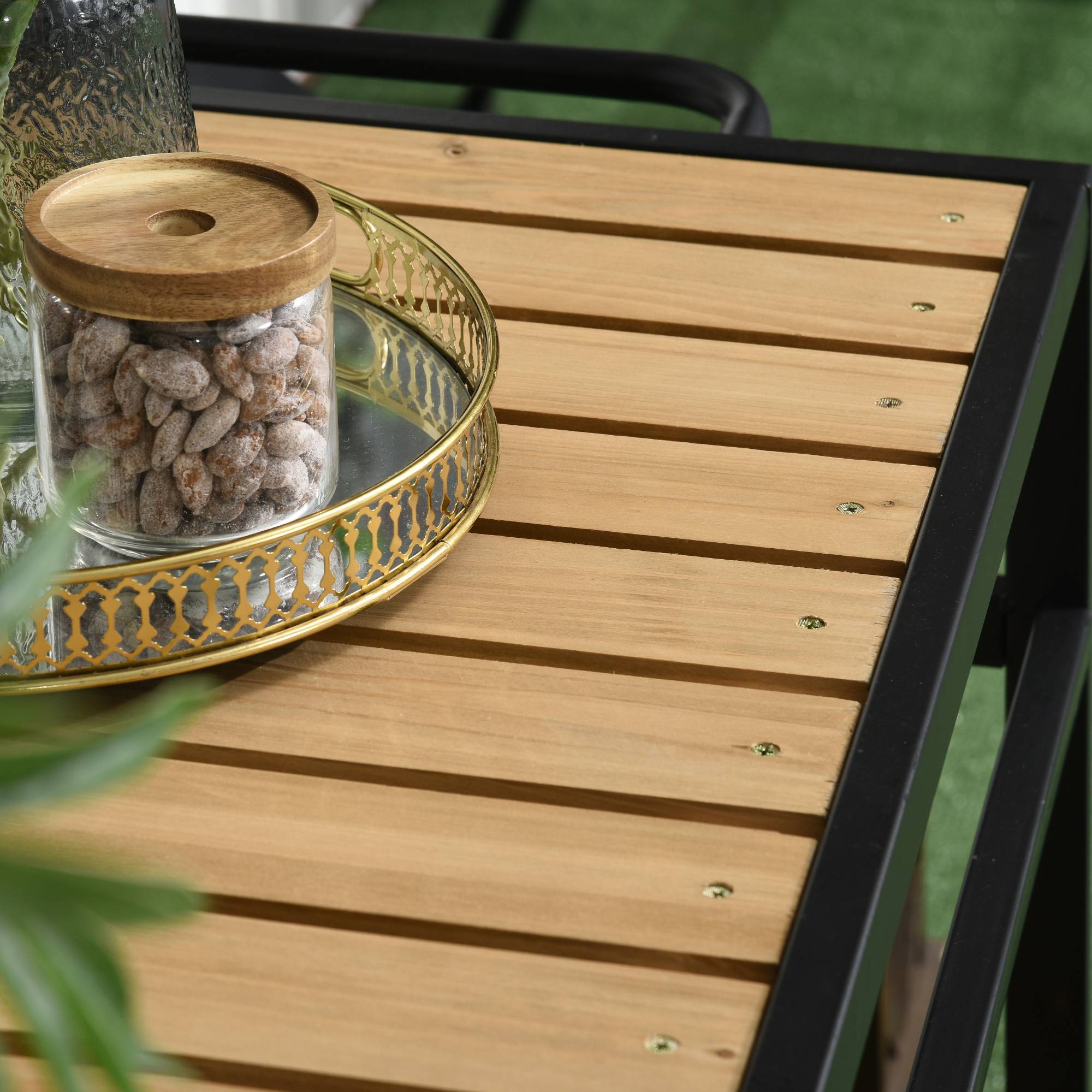 ComfortXL - Desserte de jardin métal pour plancha barbecue avec 2 étagères et roulettes 107cm naturel - ComfortXL Outdoor Living - Image 10