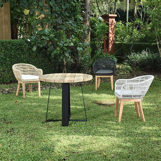 Table métal anthracite et teck recyclé D 90 cm Orsay - Gecko Jardin - Image 6