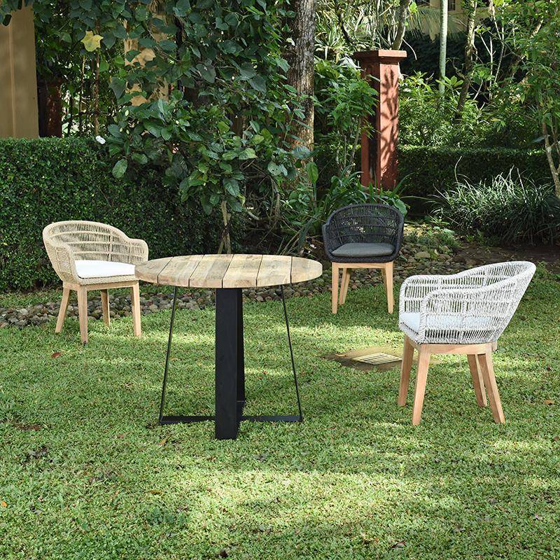 Table métal anthracite et teck recyclé D 90 cm Orsay - Gecko Jardin - Image 6