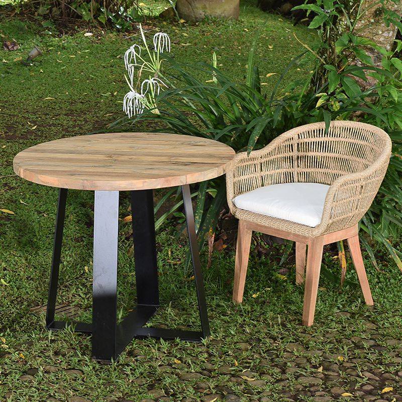 Table métal anthracite et teck recyclé D 90 cm Orsay - Gecko Jardin - Image 5