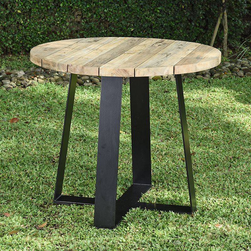 Table métal anthracite et teck recyclé D 90 cm Orsay - Gecko Jardin - Image 1