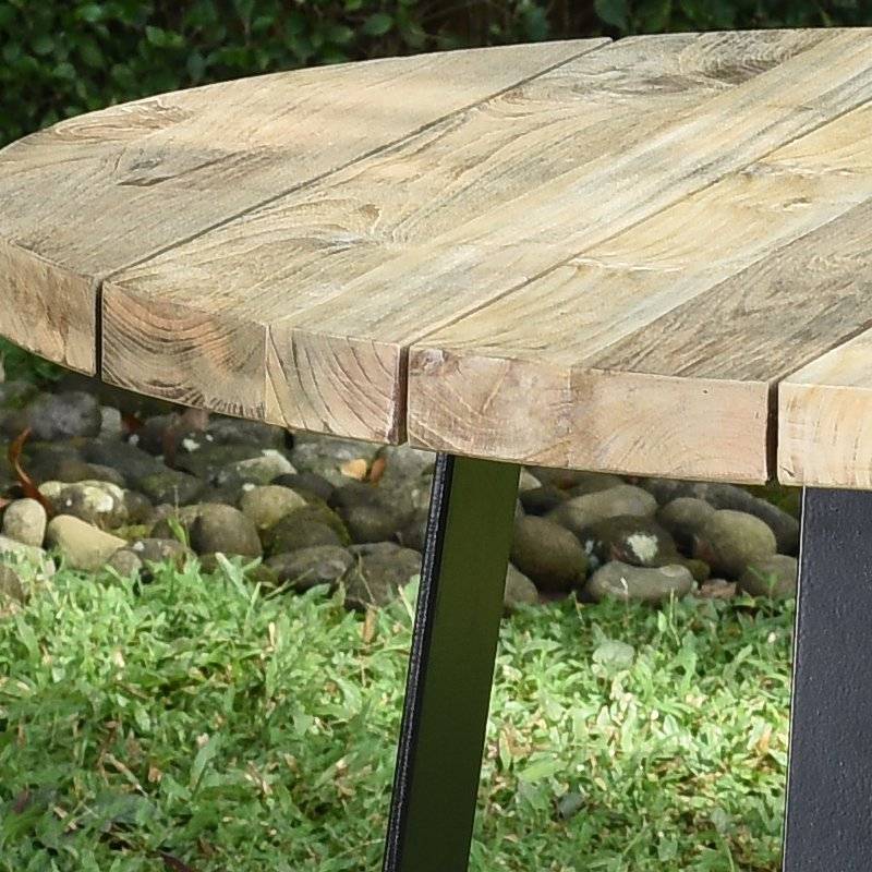 Table métal anthracite et teck recyclé D 90 cm Orsay - Gecko Jardin - Image 3