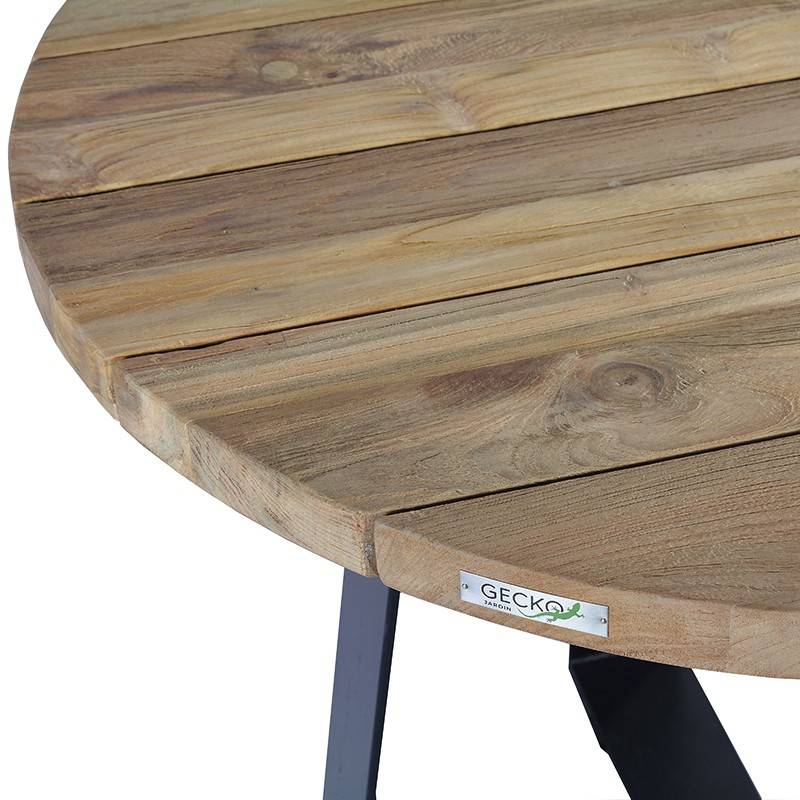 Table métal anthracite et teck recyclé D 90 cm Orsay - Gecko Jardin - Image 4