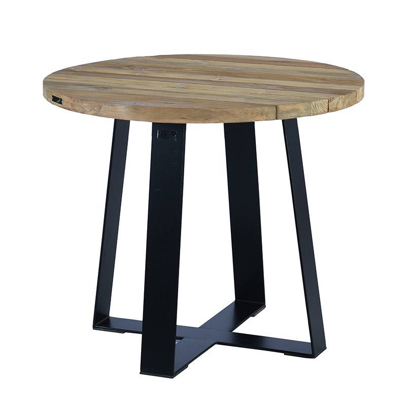 Table métal anthracite et teck recyclé D 90 cm Orsay - Gecko Jardin - Image 2
