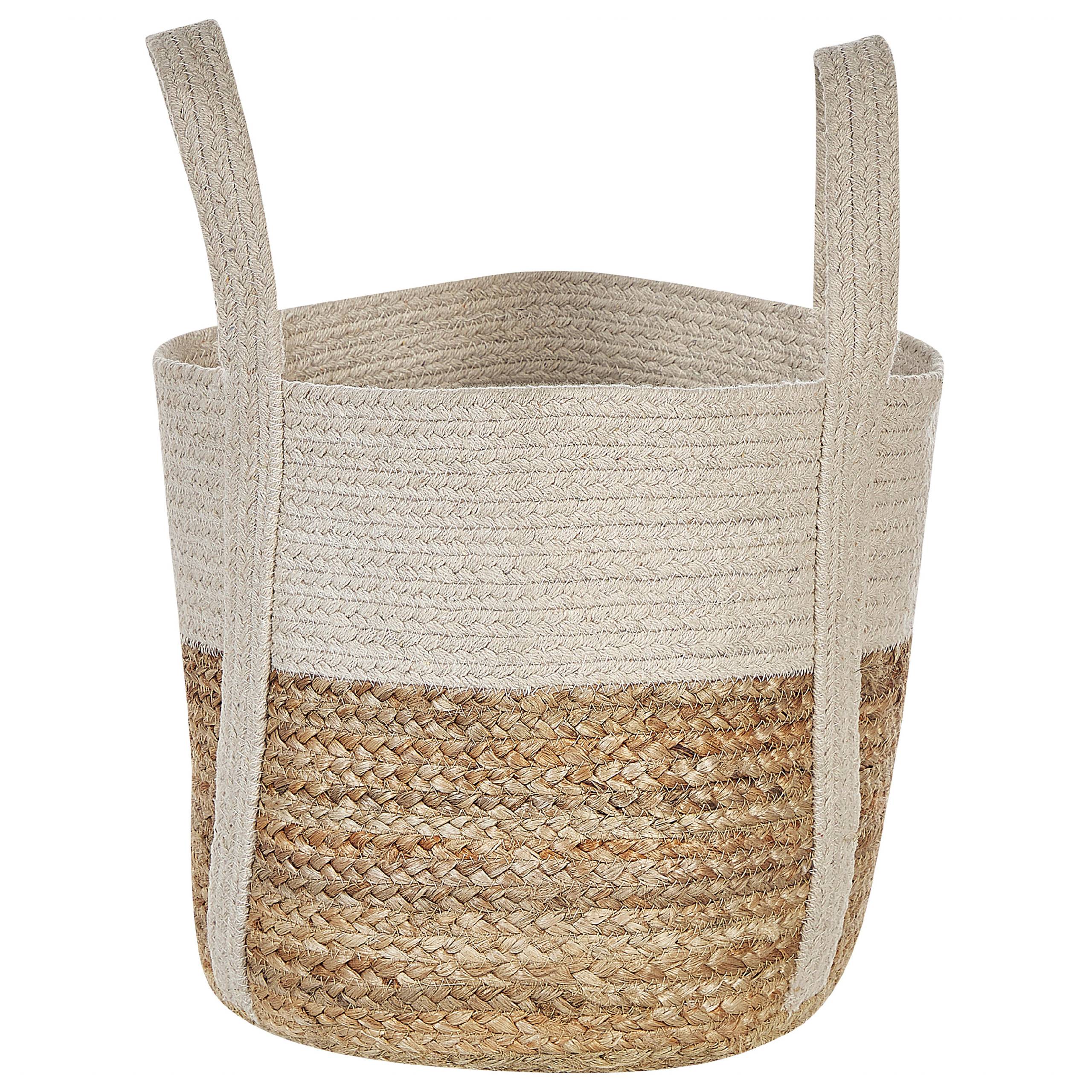 Beliani - Panier Beige et Blanc en Jute Corbeille à Linge Faite Main Tressée Rangement pour Intérieur Accessoire Rangement - Image 1