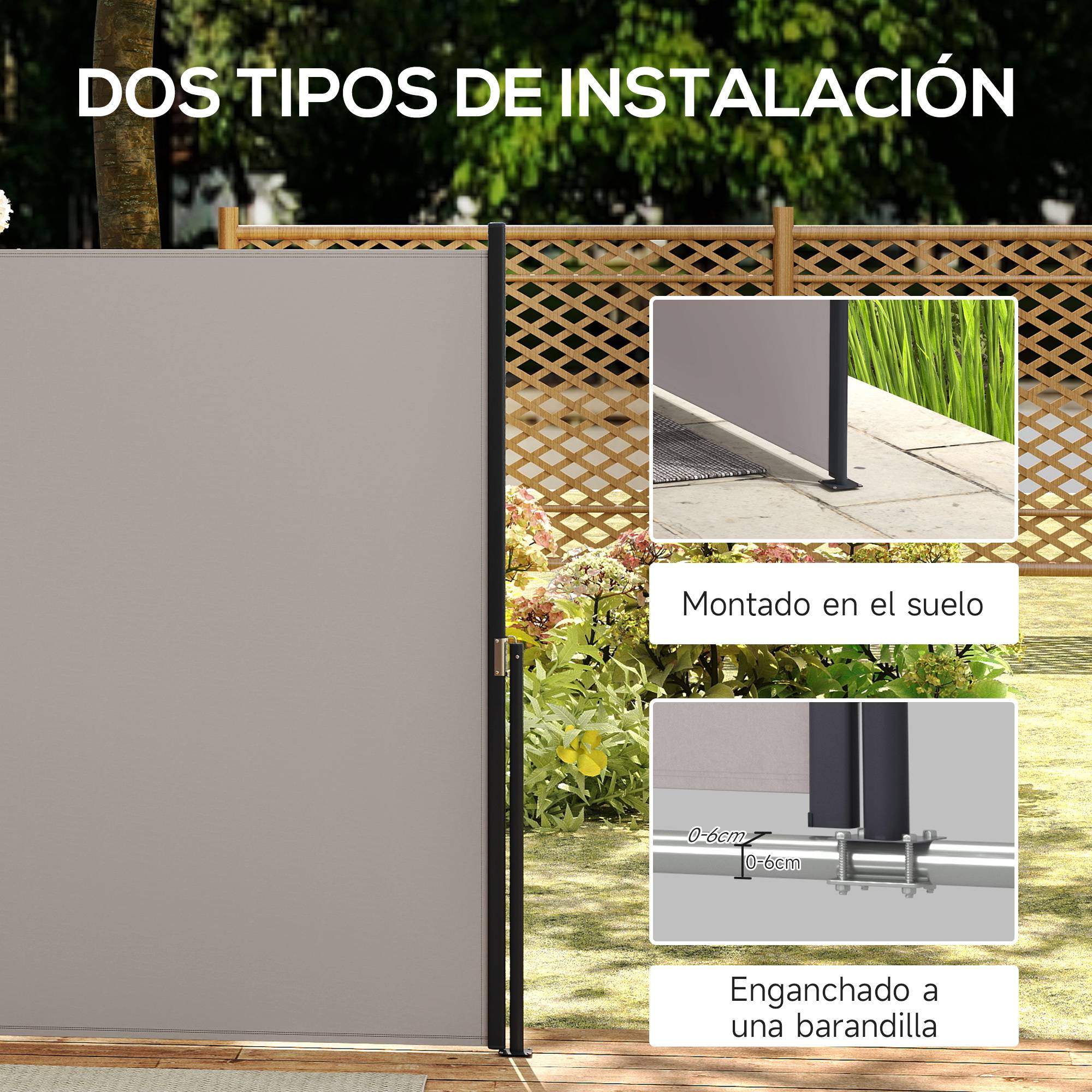 Store latéral rétractable enroulable, protection d'intimité, imperméable et anti-UV, gris clair - Image 8