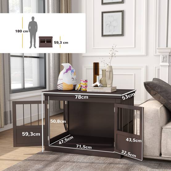 Cage pour petit chien, table d'appoint moderne, 3 portes, fermeture magnétique, 78x53x59,3 cm, café - Image 5