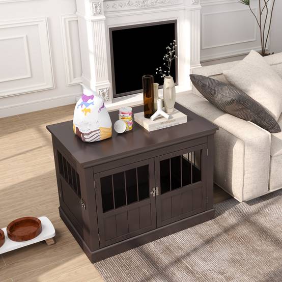 Cage pour petit chien, table d'appoint moderne, 3 portes, fermeture magnétique, 78x53x59,3 cm, café - Image 10
