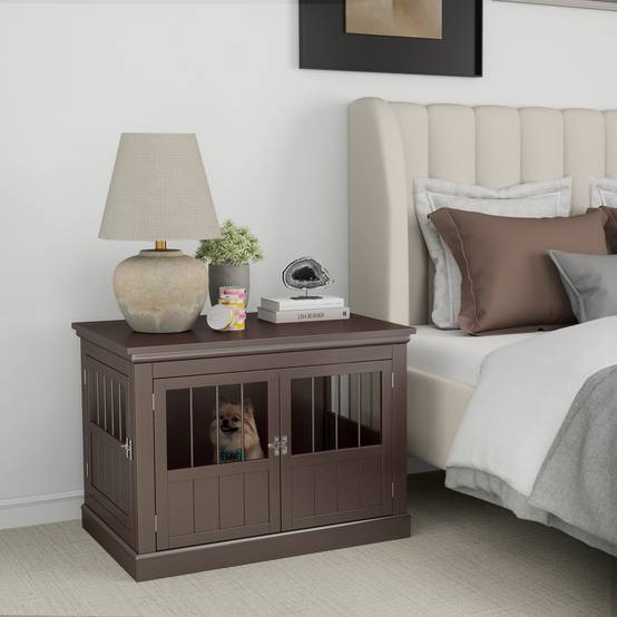 Cage pour petit chien, table d'appoint moderne, 3 portes, fermeture magnétique, 78x53x59,3 cm, café - Image 4