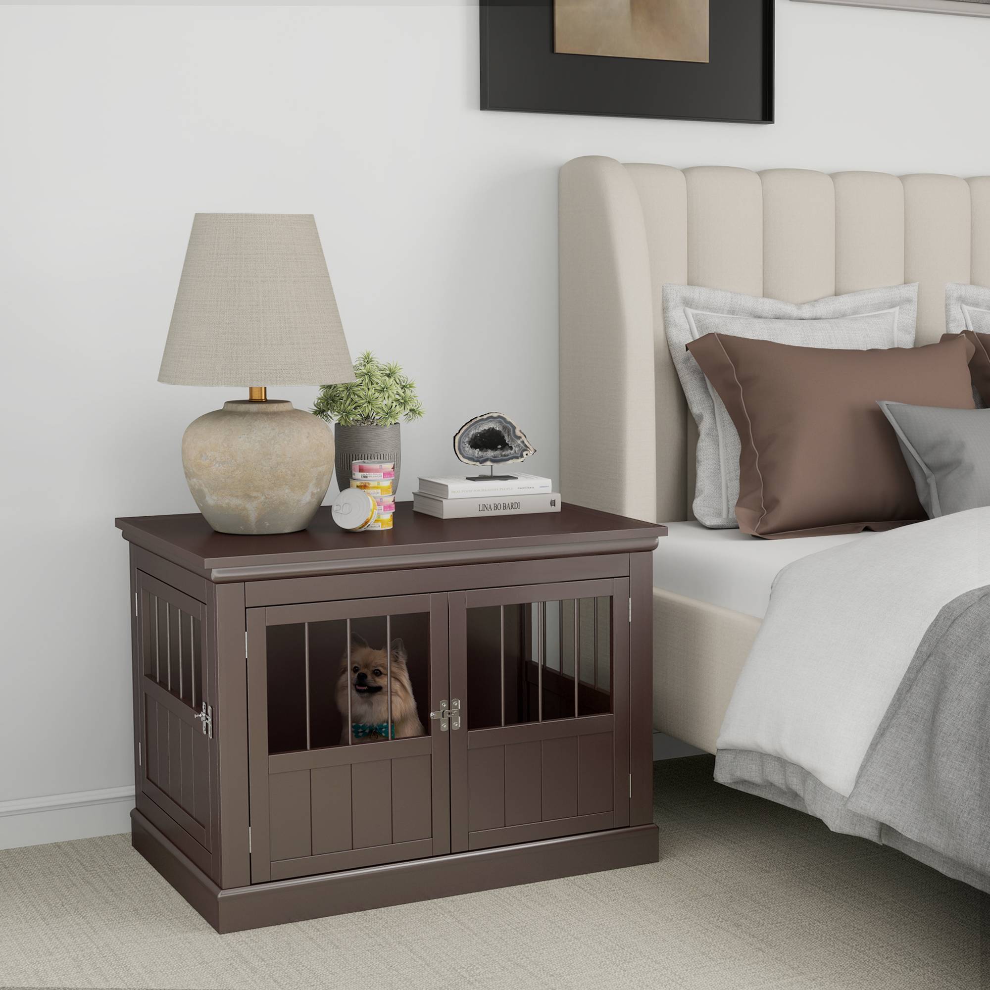 Cage pour petit chien, table d'appoint moderne, 3 portes, fermeture magnétique, 78x53x59,3 cm, café - Image 4