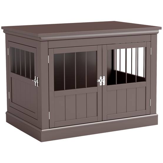 Cage pour petit chien, table d'appoint moderne, 3 portes, fermeture magnétique, 78x53x59,3 cm, café - Image 1
