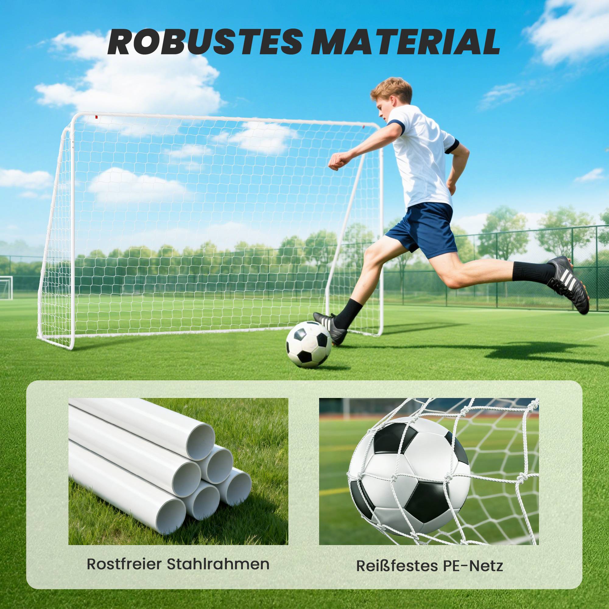 But de football pour matchs et entraînements, résistant aux UV, robuste, ancrages au sol, blanc - Image 8