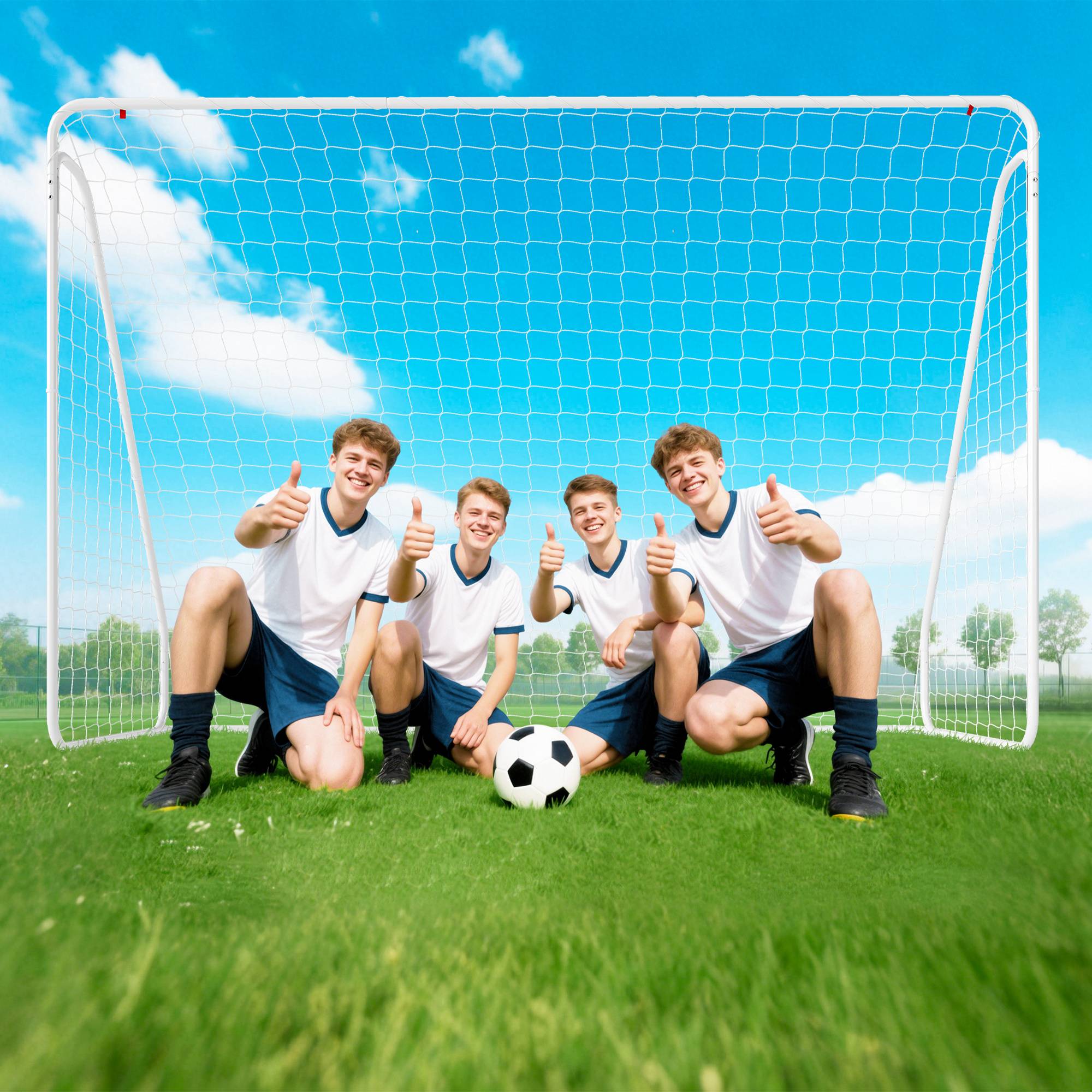 But de football pour matchs et entraînements, résistant aux UV, robuste, ancrages au sol, blanc - Image 9