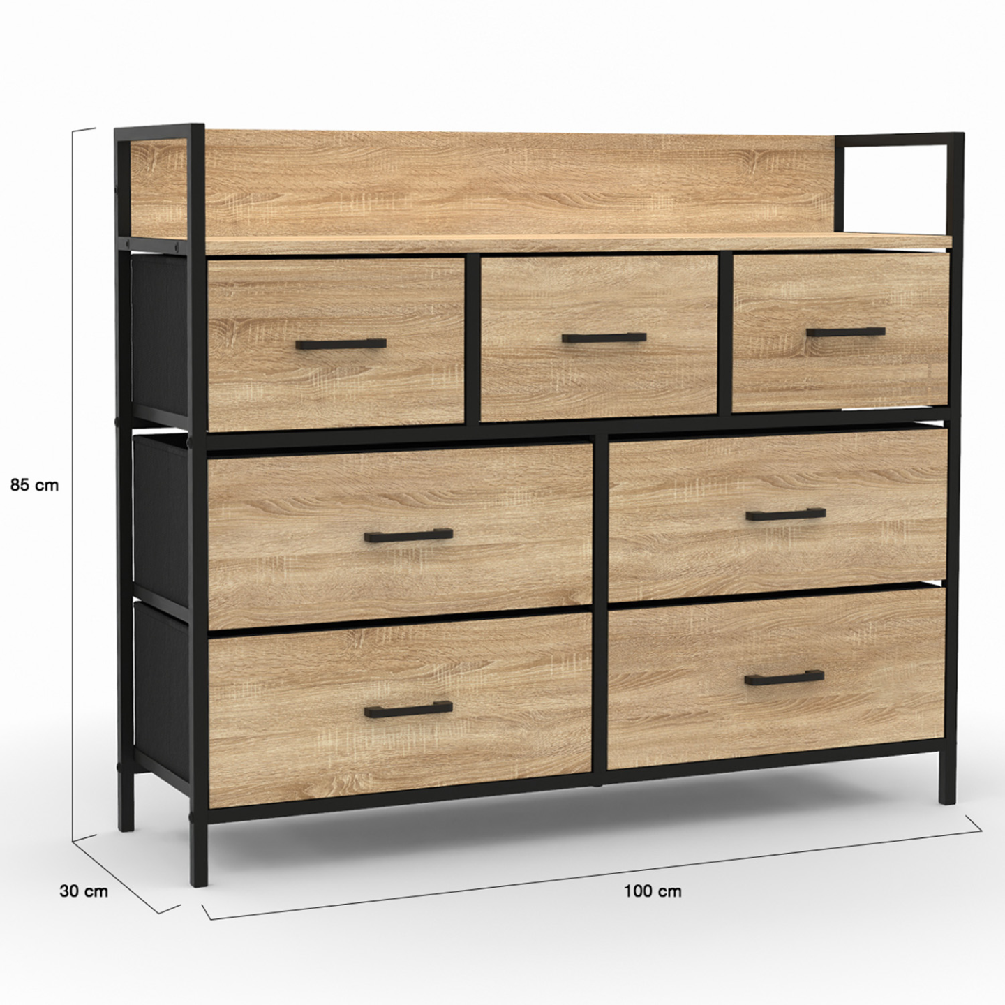 Commode 7 tiroirs en tissu UTAH 100 cm meuble de rangement design industriel - Image 4