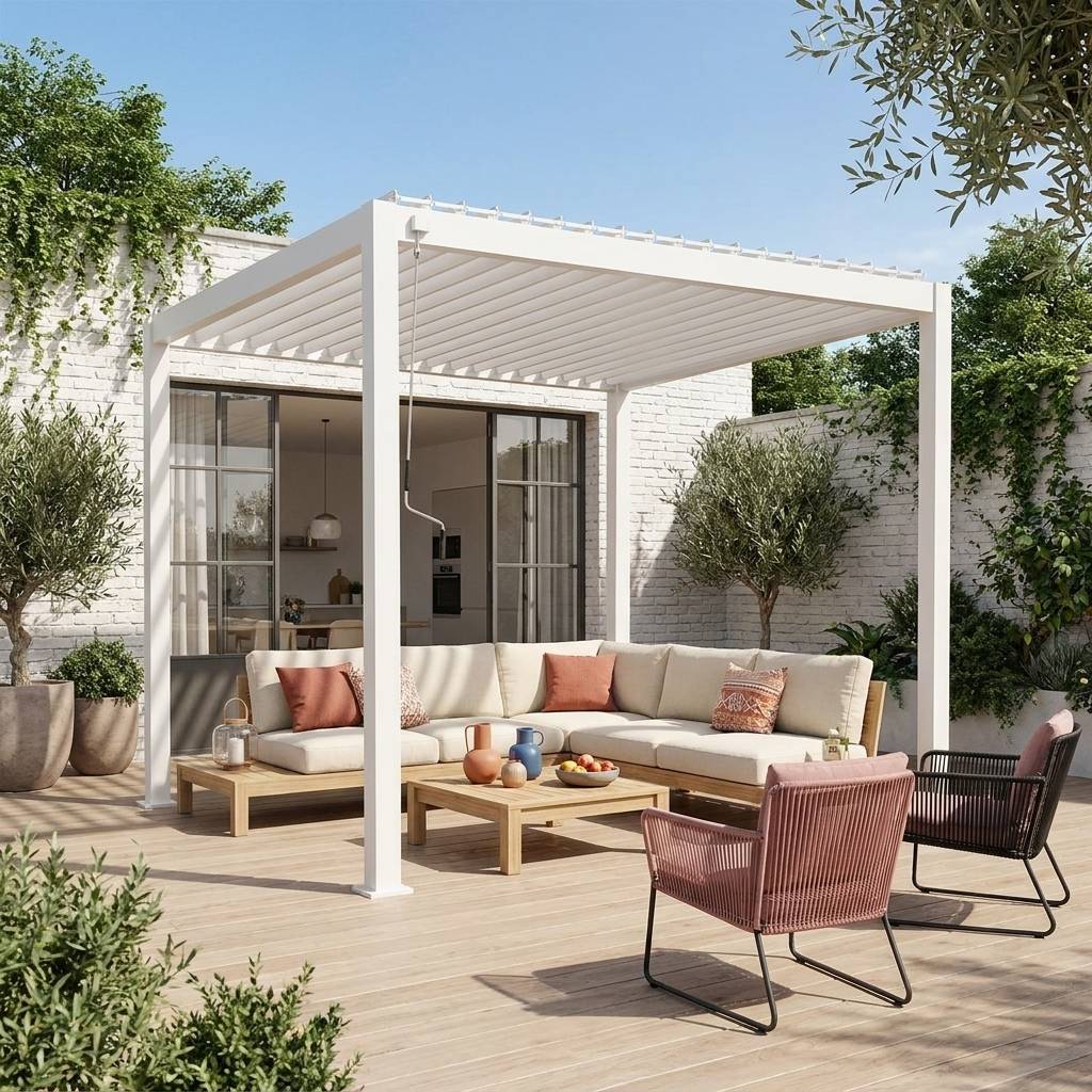 sweeek - Pergola bioclimatique aluminium blanc Triomphe 3x3 m lames orientables | sweeek - Image 1