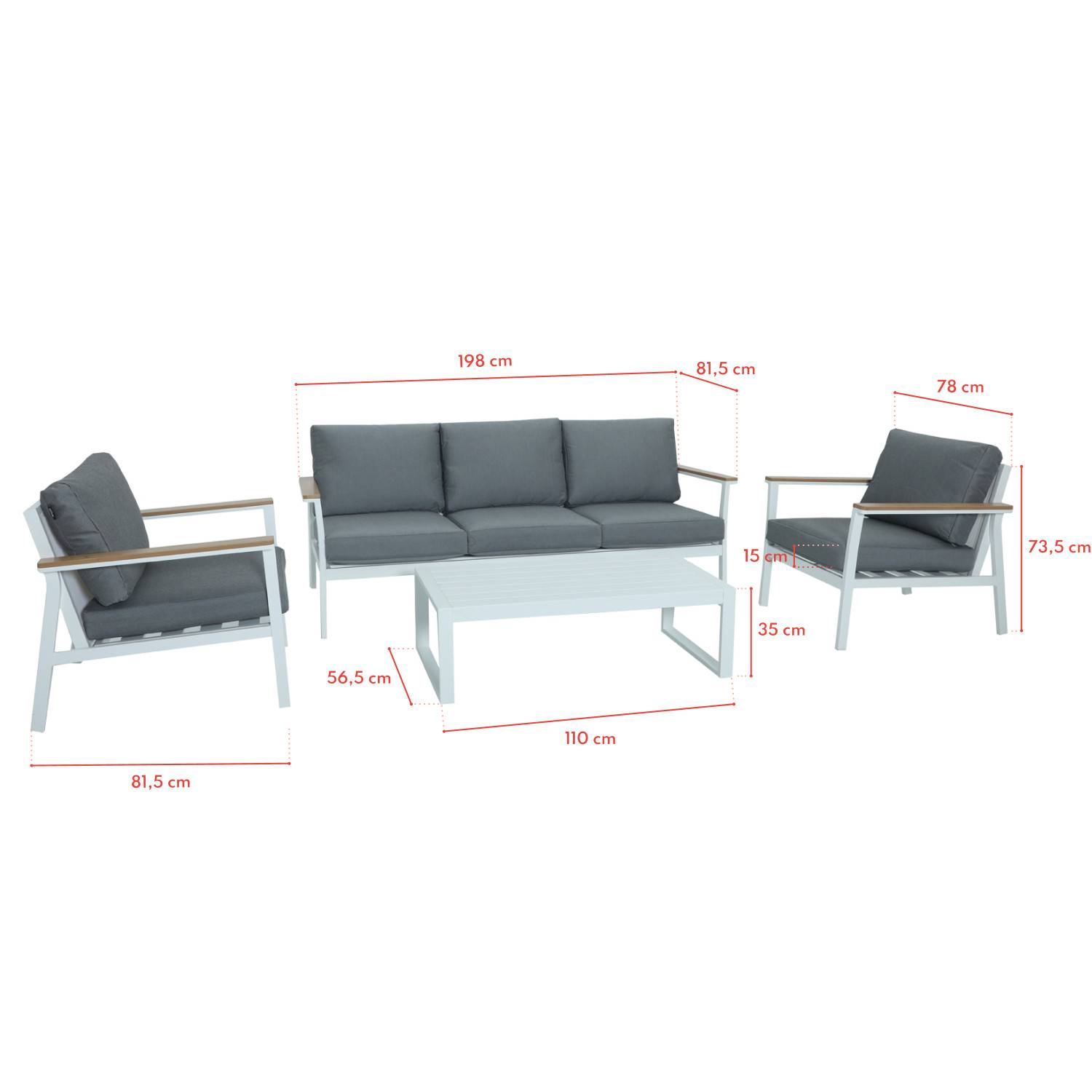 Autre - Salon de jardin en aluminium 5 places- blanc gris - extérieur - SOLEA - Image 7