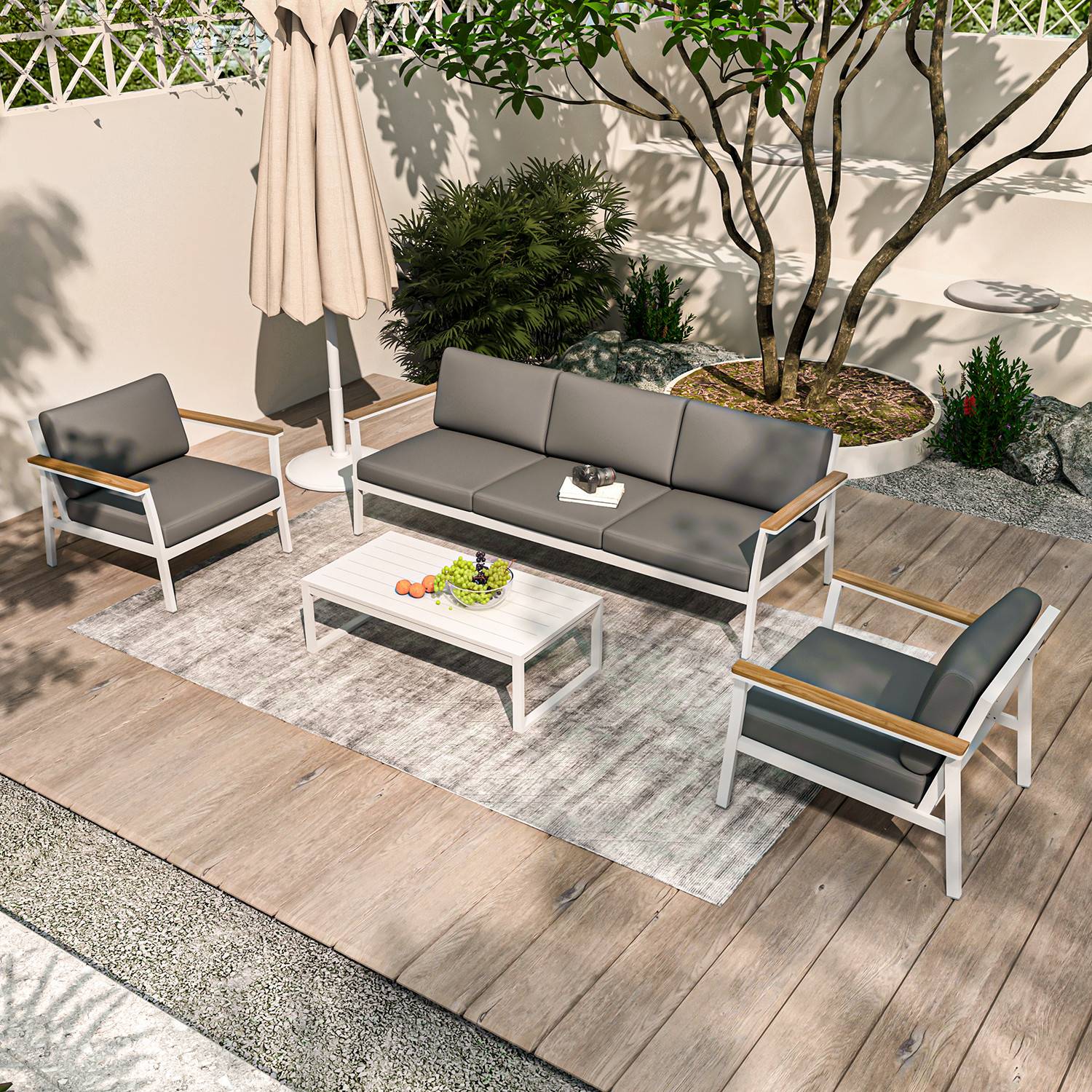 Autre - Salon de jardin en aluminium 5 places- blanc gris - extérieur - SOLEA - Image 6